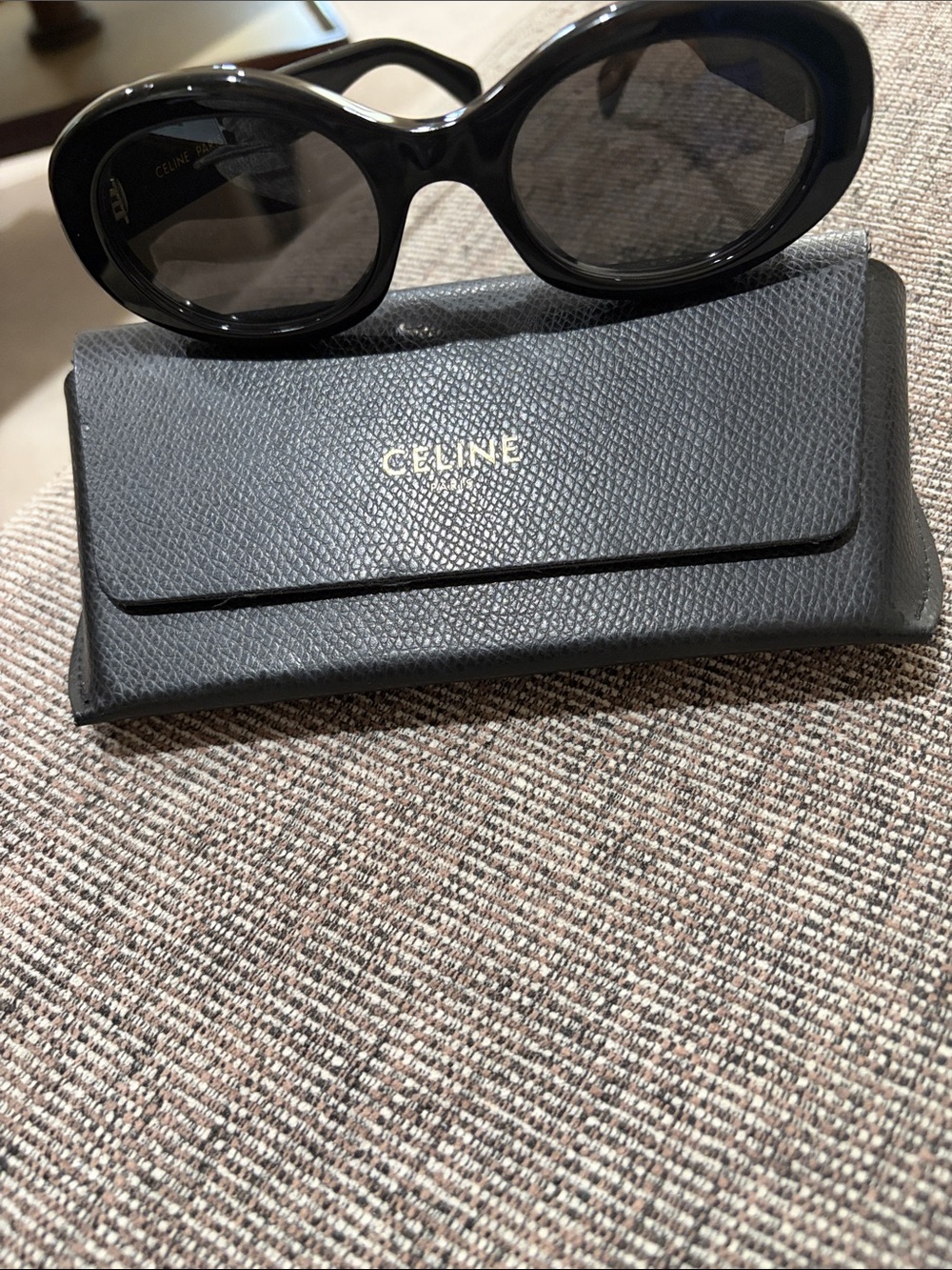 Celine Black Oval Sunglasses with Black Case